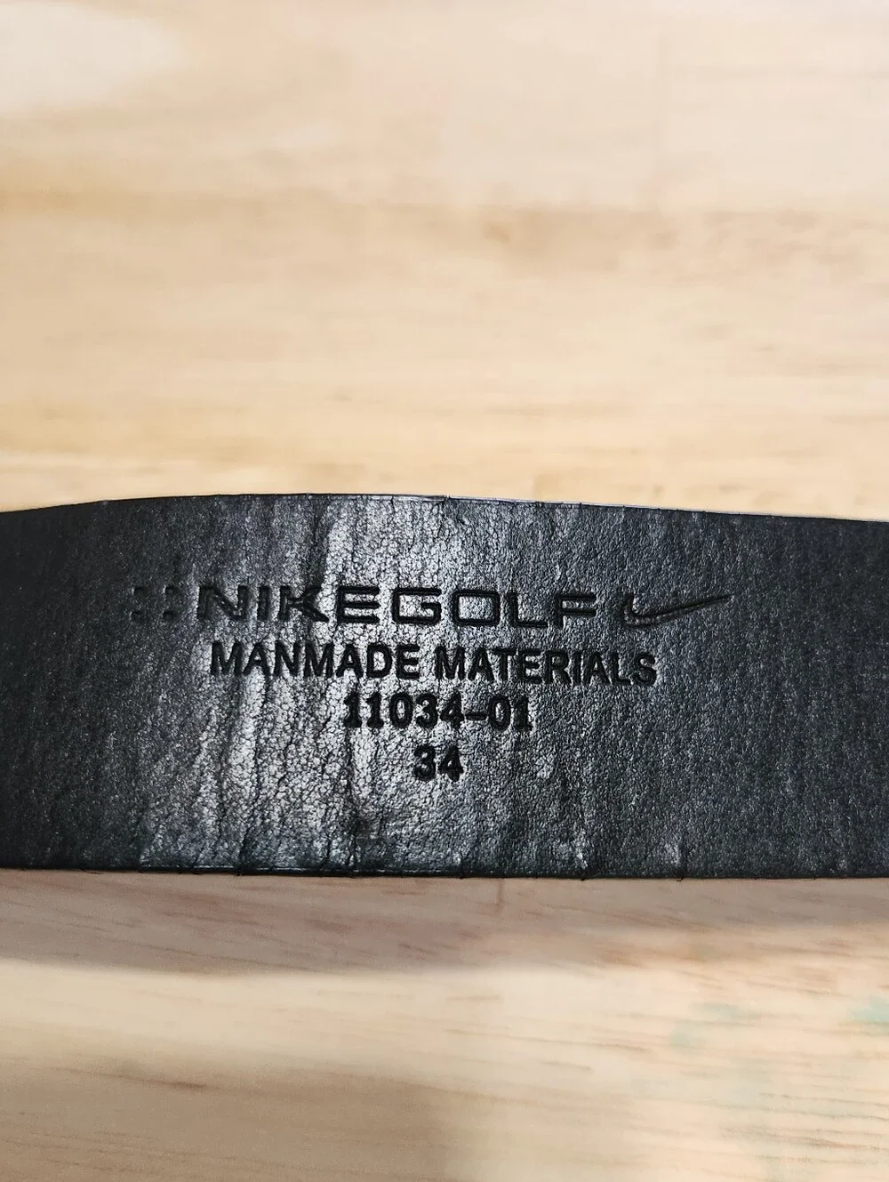 Vintage Nike Golf Silver Swoosh Buckle Black Belt Mens 34 Faux Leather 11034
